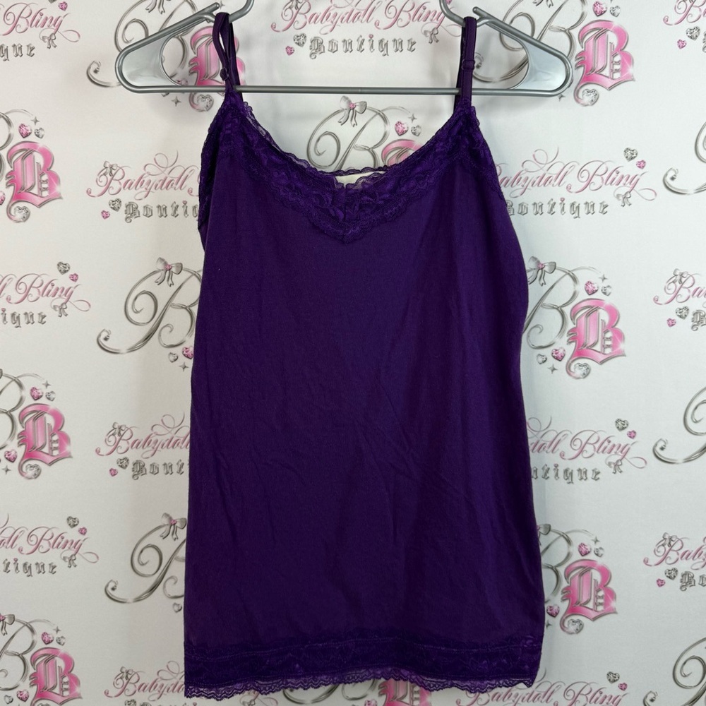 Majora tank top Y2K floral Lacie comfy stretchy, Purple Lace Trim Camisole
